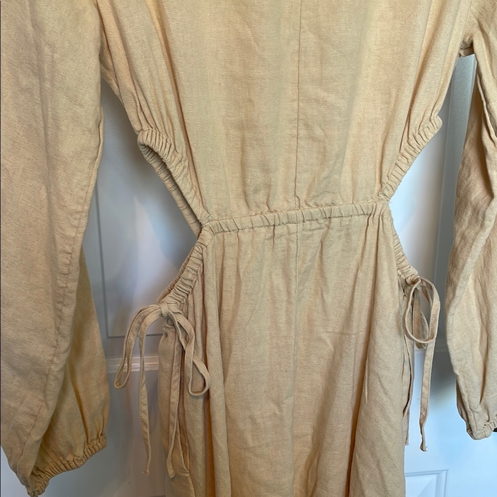 Universal Thread Tan Long Sleeve Linen Dress with Cut Outs - Picture 6 of 7
